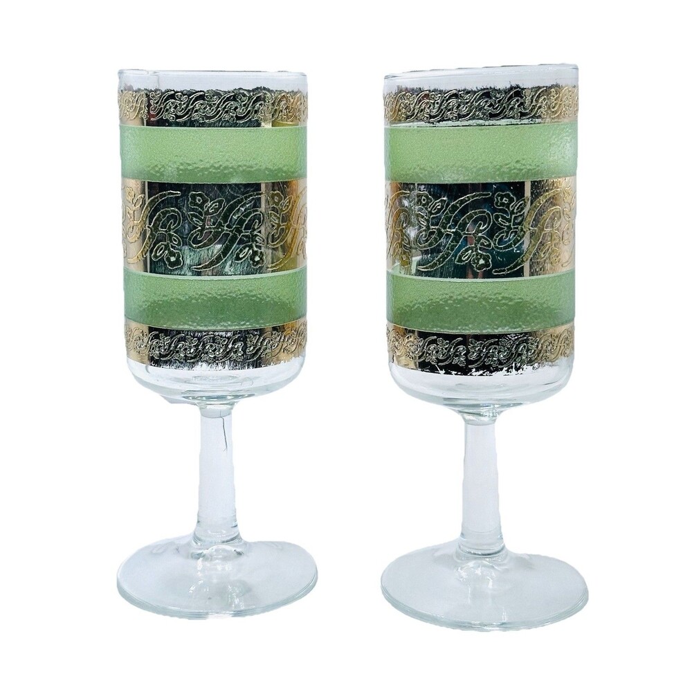 Culver Starlyte Stemmed Cordial Shot Glasses  22k Gold Green